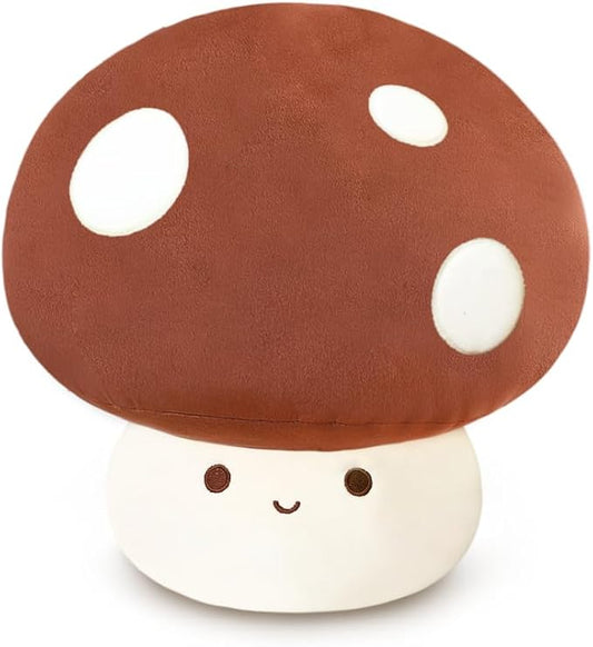 Cute Mushroom Plush Toy, Brown Mushroom Plush Pillow 3D Soft Mushroom Plushie, Mushroom Hugging Plush Pillow Gift for Girls Kids Home Mushroom Decor Christmas Birthday 35cm