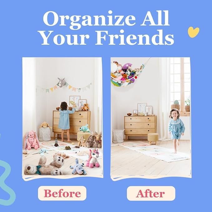 Lilly's Love Stuffed Animal Storage Hammock - Extra Large 2 Pack, Corner Hanging Stuffed Animal Net Organizer - Stuffed Animals Toy Storage - Cute Plushie Stuff Animal Holder (Grey)