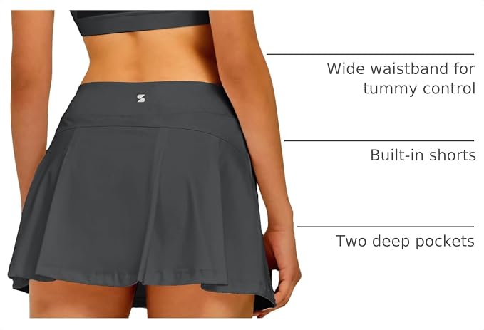 Stelle Women Tennis Skirt High Waisted Athletic Golf Skorts with Pockets | Tummy Control, Built-In Shorts, Deep Pockets, Pleated, Breathable, Lightweight, Tennis, Golf, Pickleball, Running, Workout