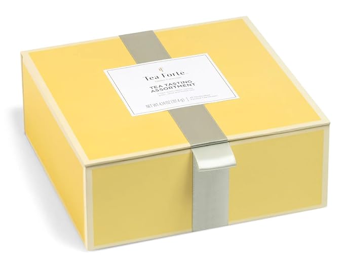 Tea Forte Premium Tea Chest Presentation Box Gift Set Sampler, 40 Count Individually Wrapped Handcrafted Pyramid Tea Infuser Bags, Assorted Classic