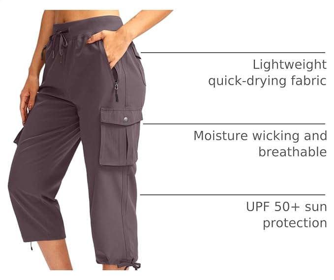 Soothfeel Women's Cargo Capris Pants with 6 Pockets Lightweight Quick Dry Travel Hiking Summer Pants for Women Casual