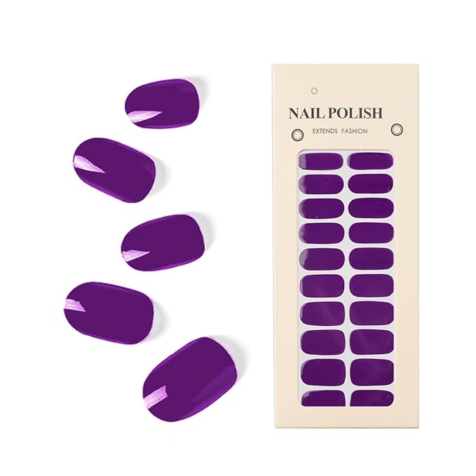 Nail Stickers 22 Pieces Full Wraps Nail Polish Strips, Self-Adhesive Gel Nail Art Decals for Women Girls（Purple）