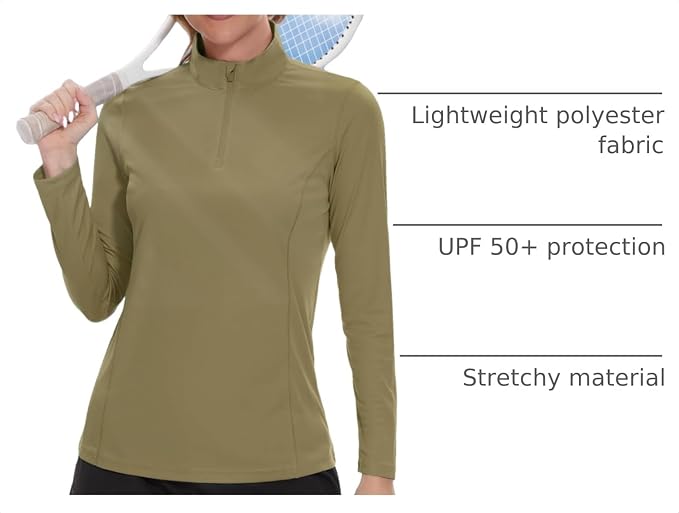 TACVASEN Women's Quarter Zip Pullover Golf Shirts UPF 50+ Long Sleeve Sun Shirts UV Protection Workout Tops