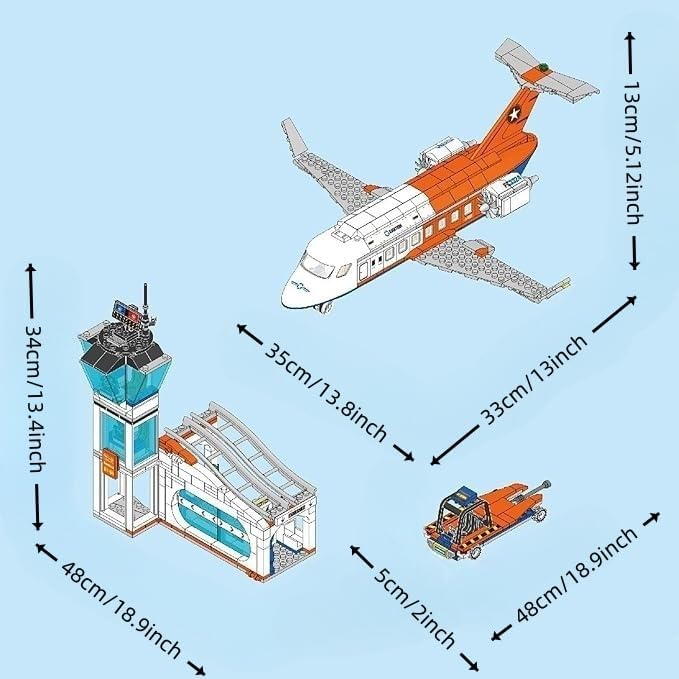 City Passenger Airplane Building Set, 697 PCS, STEM 3 in 1 Airport Plane Building Block Toy with Baggage Truck & Radar Tower, Fun Idea for Boys & Girls Ages 8+