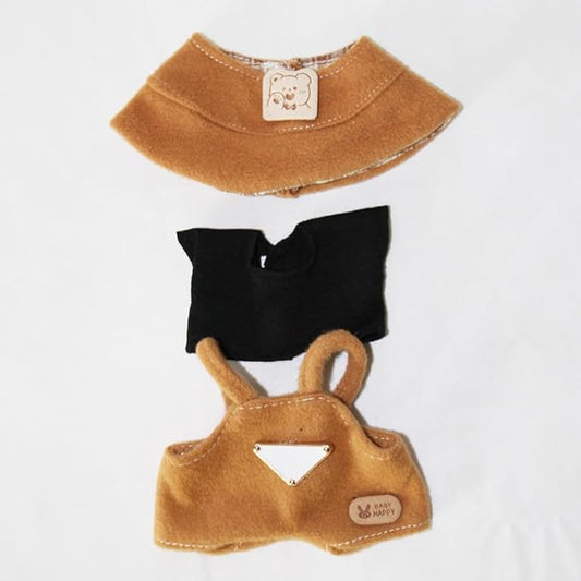 Doll Clothes Set for Labubu(NO Doll), Hat & Overalls Set for 17cm Accessories Suit, Cute Clothes for Dress up Unique Style(Brown, 17cm)