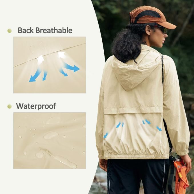 Yousify Womens Waterproof Rain Jackets Lightweight Zip Up Raincoat Outdoor Hiking Hooded Windbreaker with Pocket