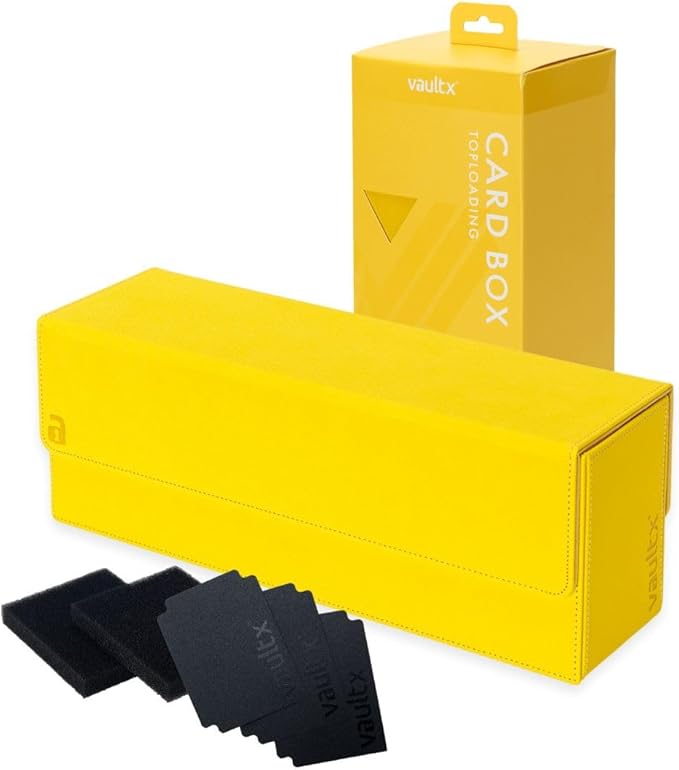 Vault X Card Storage Box, Exo-Tec Material, Detachable Magnetic Lid, with Dividers & Foam Fillers, for Trading Cards (Yellow)