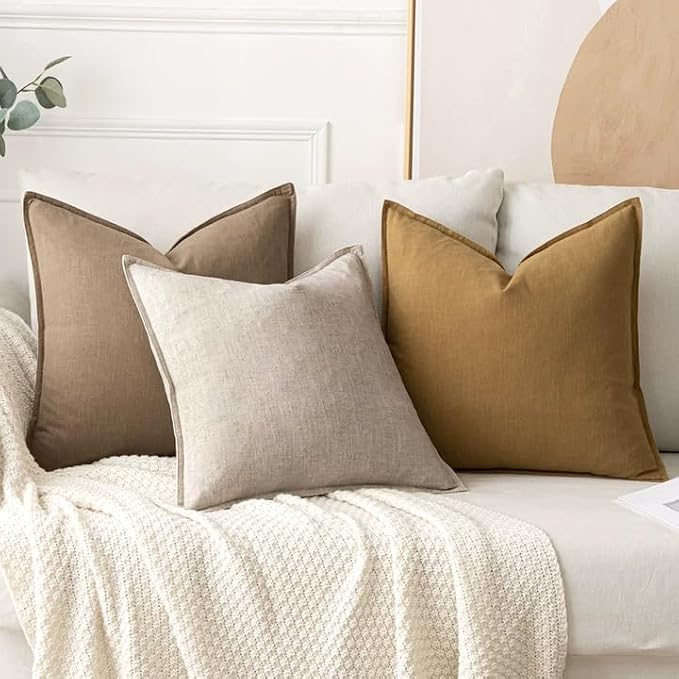 MIULEE Decorative Linen Euro Sham Pillow Covers 24x24 Inch Natural Linen | Boho Farmhouse Neutral Couch Throw Pillows for Bed, Pack of 2 Accent Modern Pillowcases, Sofa Livingroom Home Decor