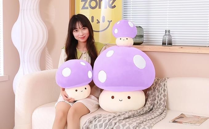 Cute Mushroom Plush Toy, Purple Mushroom Plush Pillow 3D Soft Mushroom Plushie, Mushroom Hugging Plush Pillow Gift for Girls Kids Home Mushroom Decor Christmas Birthday 35cm