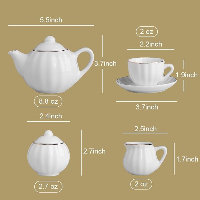 Sweejar Porcelain Tea Set for Little Girls,Kitchen Toys Tea Party Set for Kids Toddler Kitchen Pretend Toy Include Children Teapot, Cup & Saucer Set of 4, Sugar Bowl and Cream Pitcher(Pink)