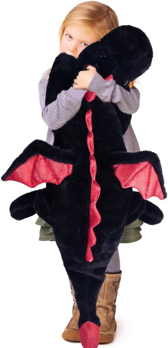 ARELUX Large 37in Cute Dragon Stuffed Animals Plush Toy Soft Black Pterosaur Plushie Giant Fuzzy Dinosaur Pillow Plushies with Wings Cuddly for Friends Family Member
