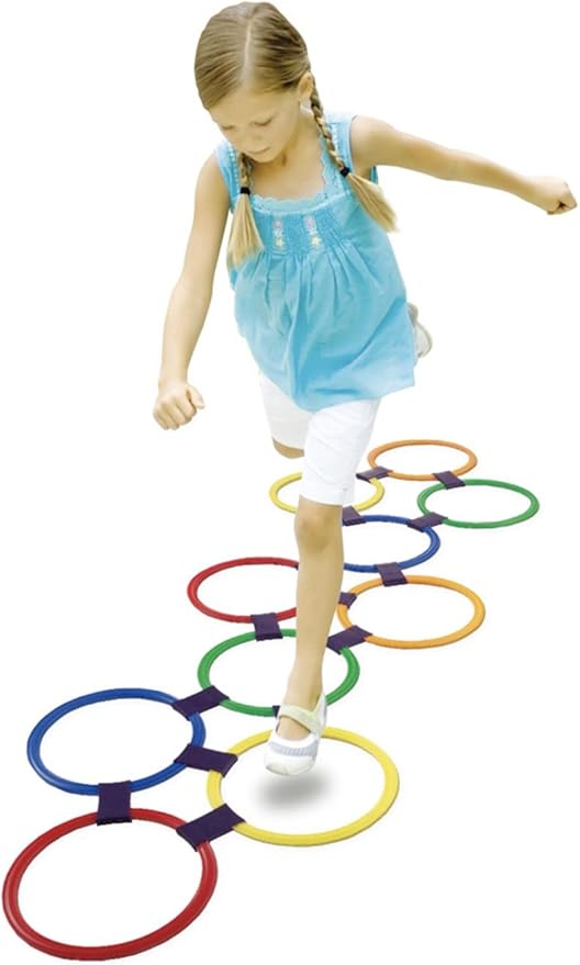 2-In-1Hopscotch & Bean Bag Toss,Combine Hopscotch Rings with Bean Bag Toss Game, Bean Bag Toss Game for Kids,Hopscotch Outdoor Game,Agility Rings,Fun Playground Toys for Boys and Girls