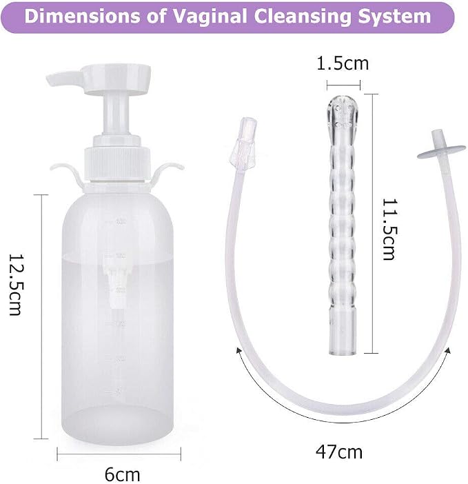 Vaginal Douche Cleansing System Female Syringe Cleaner Enema Reusable Rinse Portable Kit with 3 Nozzle 100% Safe Non-Toxic (300 ML)