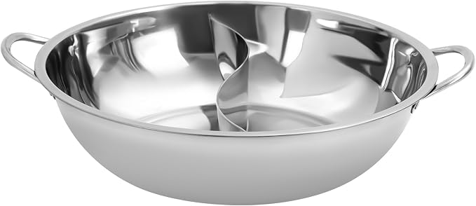 Shabu Shabu Pot, Stainless Steel Hot Plate Cookware Set Ramen Cooker, Hot Pot Soup Base Korean BBQ Multi Cooker Stainless Steel Pot Set, 13 in Pot with Divider