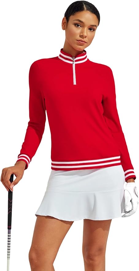 ACEGOLFS Womens Golf Polo Shirts Solid Long Sleeve Quarter Zip Pullover Shirt for Women UPF 50+ Rash Guard Ladies Workout Top