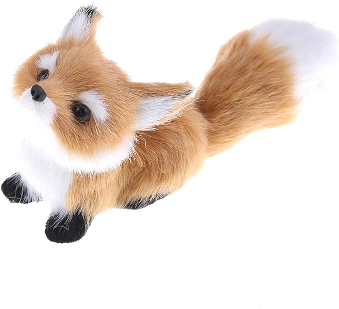 GUDVES Simulation Brown Fox Toy Furs Squatting Fox Model Home Decoration Animals World with Static Action Figures Plush Mini Fox (Pitching), 6 inches