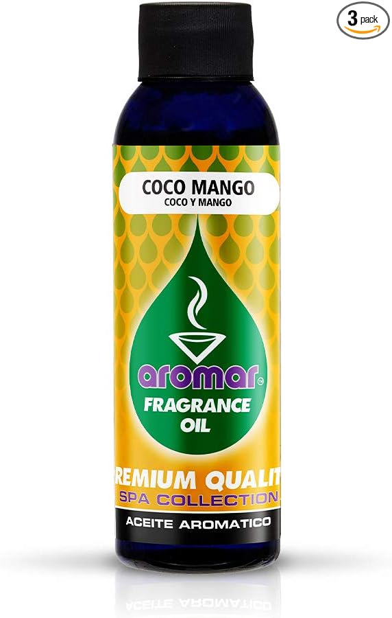 AROMAR Premium Fragrance Oil, 4oz Bottle 3 Pack Long Lasting Aromatic Scent, Fresh and Revitalizing Aromatherapy for Living Room, Bedroom, and Kitchen 12oz Coco Mango