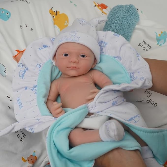 Mire & Mire Reborn Baby Dolls 12"" Boy Micro Preemie Full Body Silicone Baby Doll Realistic Open Eyes Baby Doll (Blue), Pink