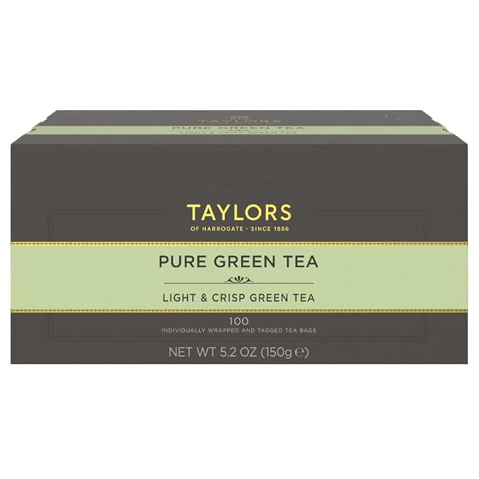 Taylors of Harrogate Pure Green Tea, Individually Wrapped Bags, 100 Count (Pack of 1), Delicate, Mellow and Crisp, Caffeinated, Enjoy Hot or Iced, 100 Teabags