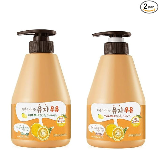 Kwailnara Yuja Milk Body Wash & Lotion Set (19.75 Oz Each) – 2-Piece Korean Skincare Duo for Radiant & Refreshed Skin | Milk Protein, Royal Jelly & Brightening Vitamin C Yuja Extract | Paraben-Free