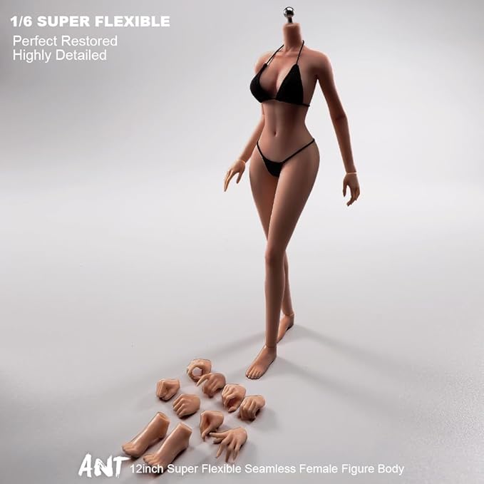 1/6 Scale Female Action Figure Body, 12 inches Seamless Action Figure Body, Super Realistic Female Figure Model, Soft & Flexible Action Figure Body with Detachable Hand Gesture Shapes (Copper Skin)