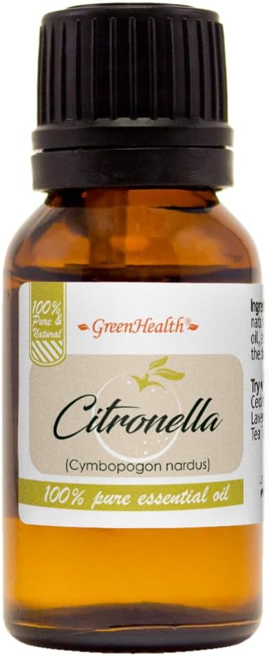 Citronella Essential Oil – 1/2 fl oz (15 ml) Glass Bottle w/Euro Dropper – 100% Pure Essential Oil – GreenHealth