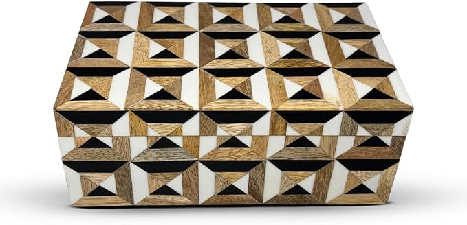 Perilla Home Home Decor Decorative Storage Wooden Box Small Era Organizer Tool Stash Card Craft Trinket Memory Keepsake Jewelry Box for Men and Women, Gifts For All, Brown, Black and Off White