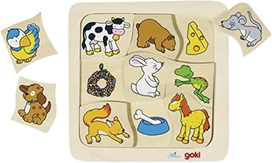 GOKI Chunky Wooden Puzzle for Toddlers 2-4 Montessori Learning Toy - Who Eats What - Educational Toys for 2 Year Old - Ideal Gift for Toddler 9pcs - Designed with Love in Germany