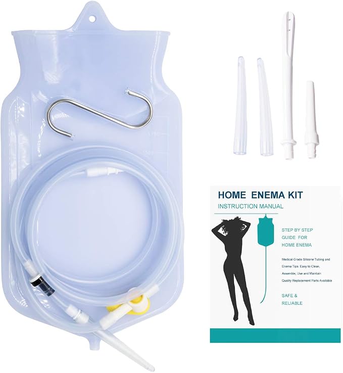 Silicone Enema Bag Kit for Colon Cleansing Enemas | 2 Quart Open Top Enema Bag with Silicone Hose - Reusable Home Coffee Enema Water Colon Cleansing Enemas