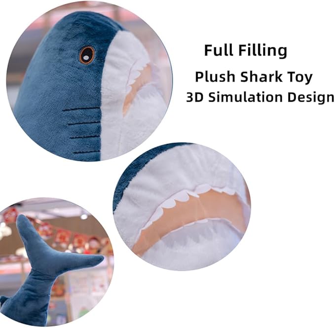 39.5-inch Plush Shark Toy Pillow, Giant Shark Stuffed Animal,Soft Shark Cushion Pillow Shark Plush Pillows,Chubby Stuffed Shark Toy - Children s Boys and Girls Room Decoration Bedtime Gift (Blue)
