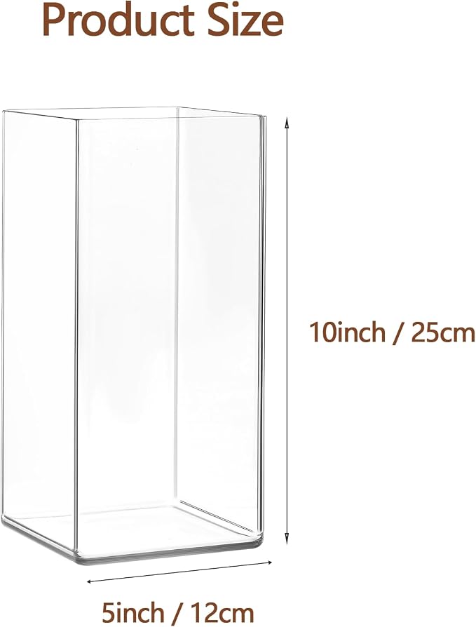 Acrylic Square Flower Vase, Non-breakable Vase, 5" x 5" x 10" Tall Clear Vases for Flower, Large Cube Floral Plant Container, Planter Terrarium for Wedding Party Event, Home Office Decor