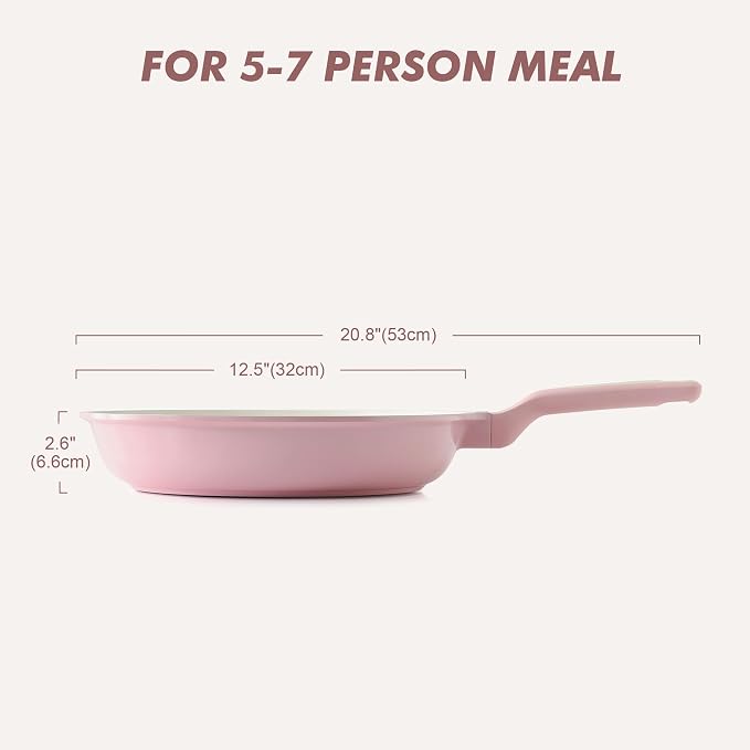 SENSARTE Nonstick Ceramic Frying Pan 12.5-Inch, Healthy Non Toxic Skillet, Induction Omelet Pan with Heat Resistant Handle, PFAS-Free, Pink