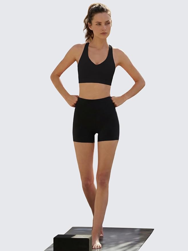 Aoysky Womens Criss Cross Back Sports Bras Racerback V Neck Adjustable Straps Medium Support Yoga Workout Crop Top