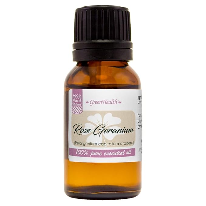 GreenHealth Rose Geranium Essential Oil 15 mL – Sweet Floral Aromatherapy Diffuser Oil, Undiluted Essential Oil for DIY Candles, Soap Making & Home Fragrance