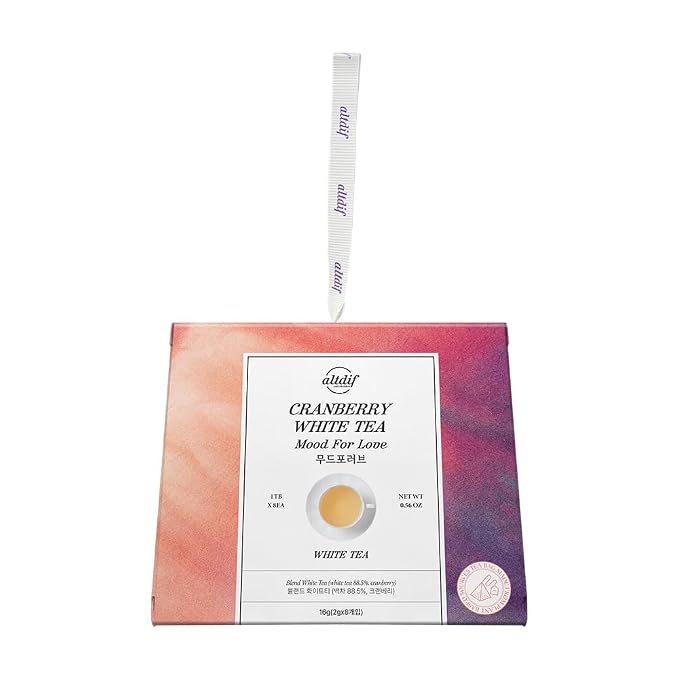 ALTDIF Cranberry White Tea Mood for Love Tea Bag Set – Sweet & Fragrant White Tea with Juicy Peaches and Jasmine Flowers – Luxury Herbal Tea Set for Relaxation & Romantic Moments - 8 Pyramid Teabags
