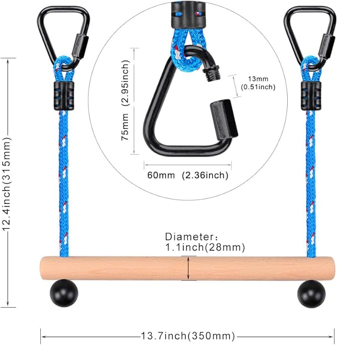 BeneLabel 2 Pcs Ninja Monkey Bars for Obstacle Course Bars 250LB Capacity Trapeze Swing Bar for Slackline Wood & Ropes Swing Set Bars for Kids & Teens Ninja Line, Backyard (Blue)