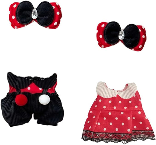 Clothes for Lububu Dolls 17cm, Labooboo Doll Clothing Accessories Set, Lebubu Designer Clothes Outfits for Plush Dolls 7 Inch, Red Dresses, Black Jumpsuit
