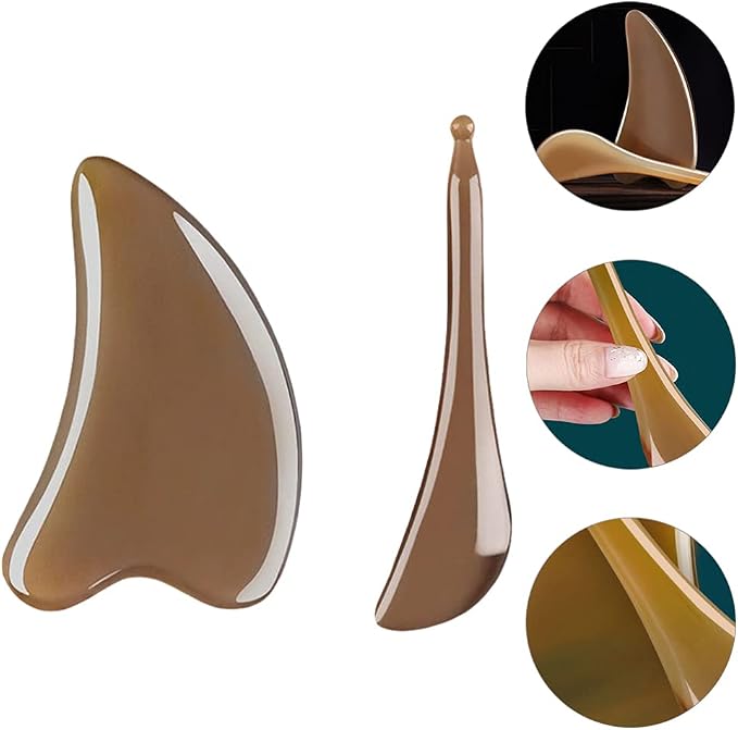 2Pcs GuaSha Scraping Massage Tool Buffalo Horn Guasha Board Massager Roller Scrapping Plate Chinese Acupuncture Roller Stick Trigger Point Treatment