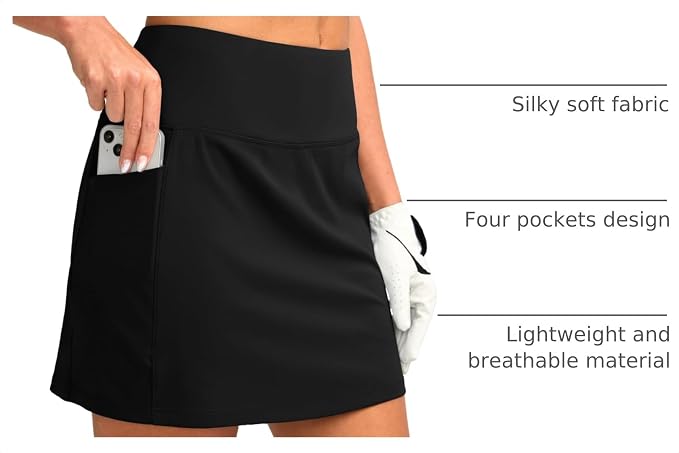 Women's Golf Skirts Skort 4 Side Pockets High Waisted Stretchy Tennis Skirt | Silky Soft, Lightweight, Breathable, Built-in Mesh Shorts, High Waisted, Elastic waistband, Moisture-Wicking, Athletic