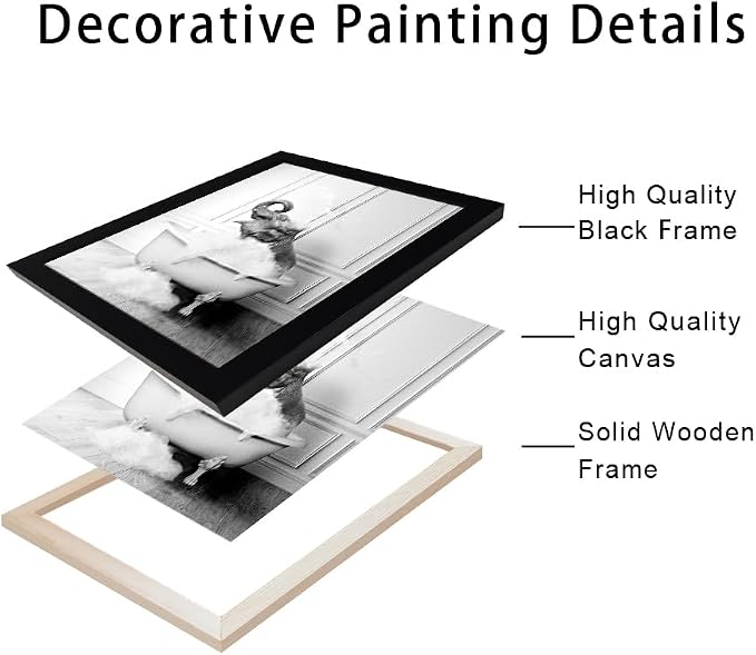 Framed Bathroom Wall Decor Elephant in Bathtub Pictures Wall Art Black and White Funny Animal Canvas Print Artworks for Bathroom