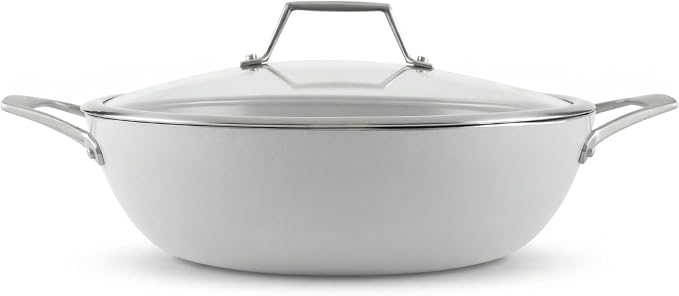 TECHEF - CeraTerra, 5 Qt / 12-in Ceramic Nonstick All Purpose Chef Pan with Cover, (PTFE and PFOA Free Ceramic Exterior & Interior), Oven & Dishwasher Safe, Made in Korea, Grey/Silver (5 Qt Chef Pan)