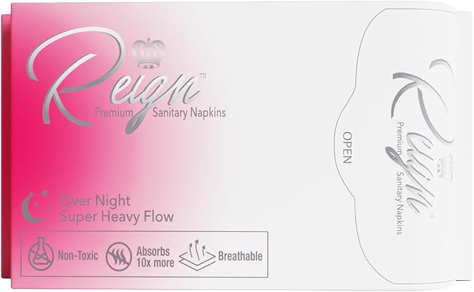 Reign Over Night Super Heavy Flow with Wings Sanitary Napkin for Women, Super Absorbent Pads (7 Count, 1 Pack)