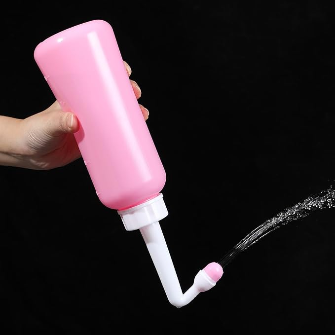 Peri Bottle Vaginal Douche- Postpartum and Perineal Care，Multi-Functional Douche Bottle for Women, 2IN1 Short Punch+Long Punch, 500ml, Pink