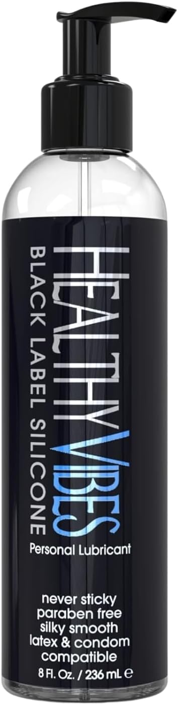 Healthy Vibes Silicone Based Lube 8 oz w/Hand Pump for Latex & Hard Toys, Long Lasting Easy Clean Gel Lubricant for Privacy for Men Women Couples Lubrification