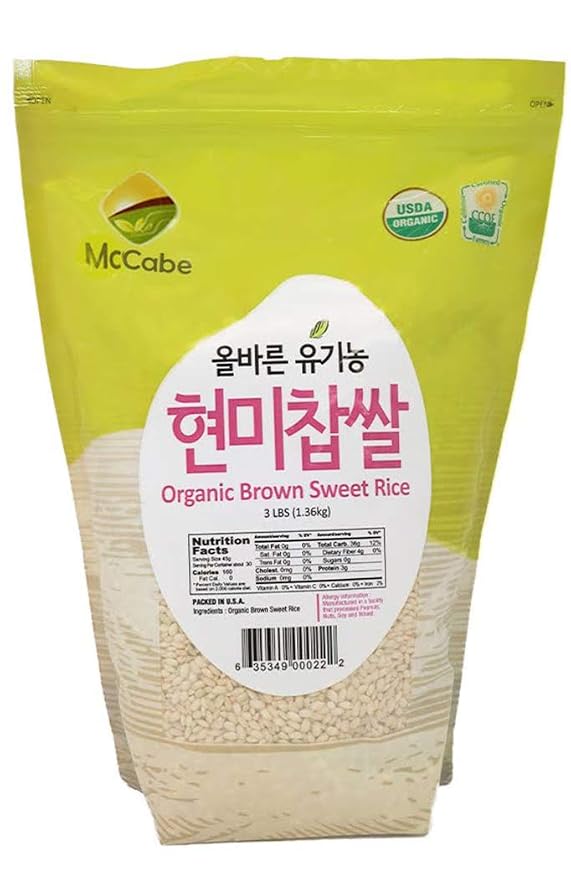 McCabe Organic Brown Sweet Rice - Rich in Fibers and Minerals | USDA and CCOF Certified | Sticky Brown Rice | Product of USA | 3 Lbs | Rich in Fibers and Minerals | USDA and CCOF Certified | Sticky Brown Rice | Product of USA | 3 Lbs