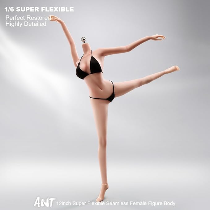 1/6 Scale Female Action Figure Body, 12 inches Seamless Flexible Action Figure Body Model with Detachable 5 Pairs Hand Gesture Shapes (Normal Skin)