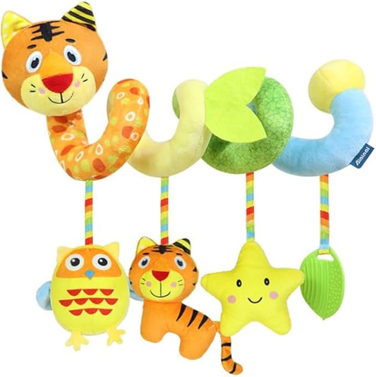 Carseat Toys Hanging for Babies 0-6-12 Months – Plush Spiral Car Seat Toys with Rattles, Crinkle & Teether – Stroller, Crib Hanging,for Baby Gym