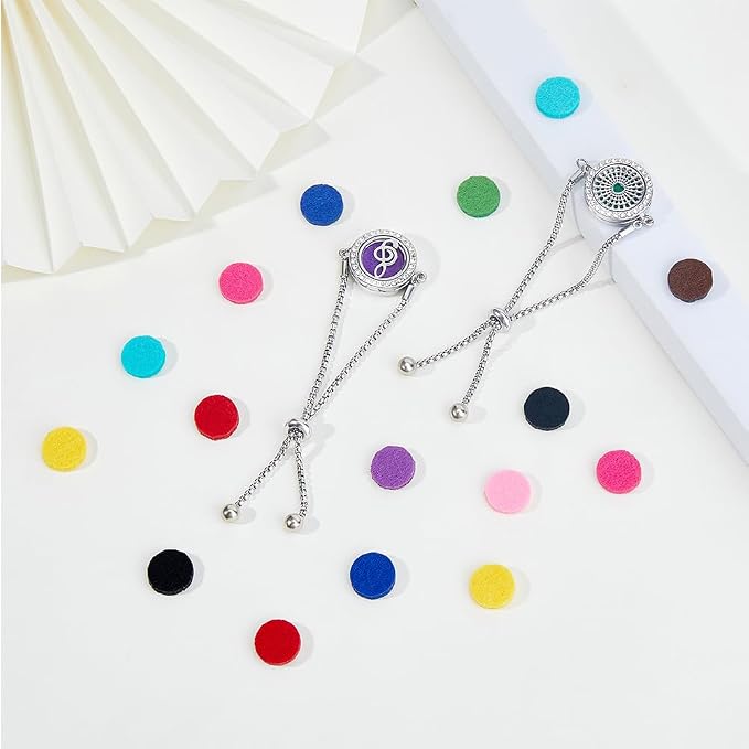 2 Sets Aromatherapy Essential Oil Diffuser Bracelet 316 Stainless Steel Slider Bracelet Aromatherapy Locket Adjustable Bracelet with 20pcs Refill Pads for Women 9.61 Inches