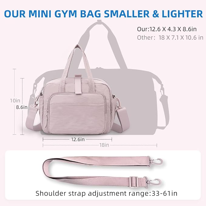 mini gym bag for women, travel duffel bag with wet pockets and Shoe Compartment,Lightweight carry on weekender duffel, water resistant,for sports,yoga,dance,black