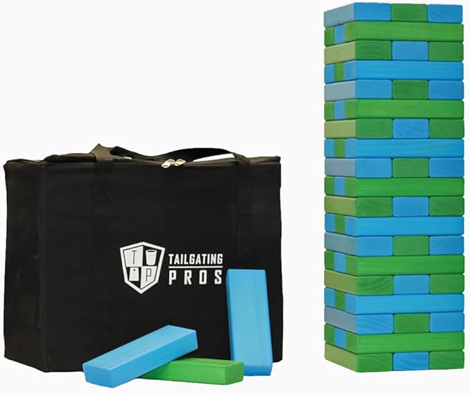 Tailgating Pros Premium Giant Toppling Timbers with Carrying Case – Choose Your Team Colors! Jumbo Outdoor Yard Game, Tower Grows to Over 5 Feet!
